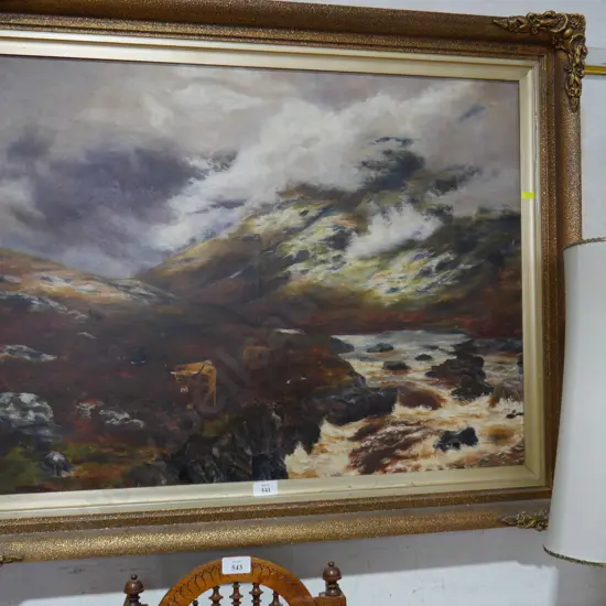 Oil painting landscape and cows