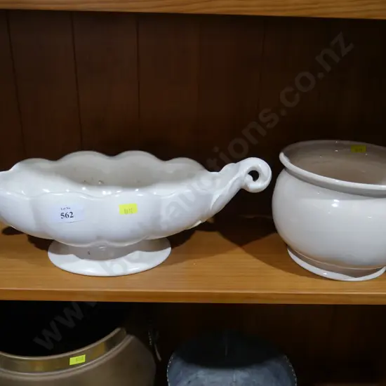 2 white china bowls