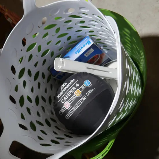 Laundry baskets, scales, sleeping bag etc