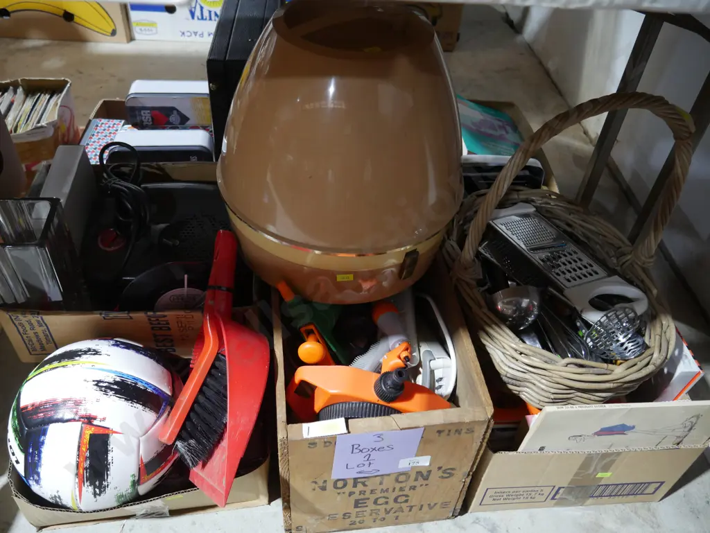 Three boxes of sundries and hair dryer Image 1++