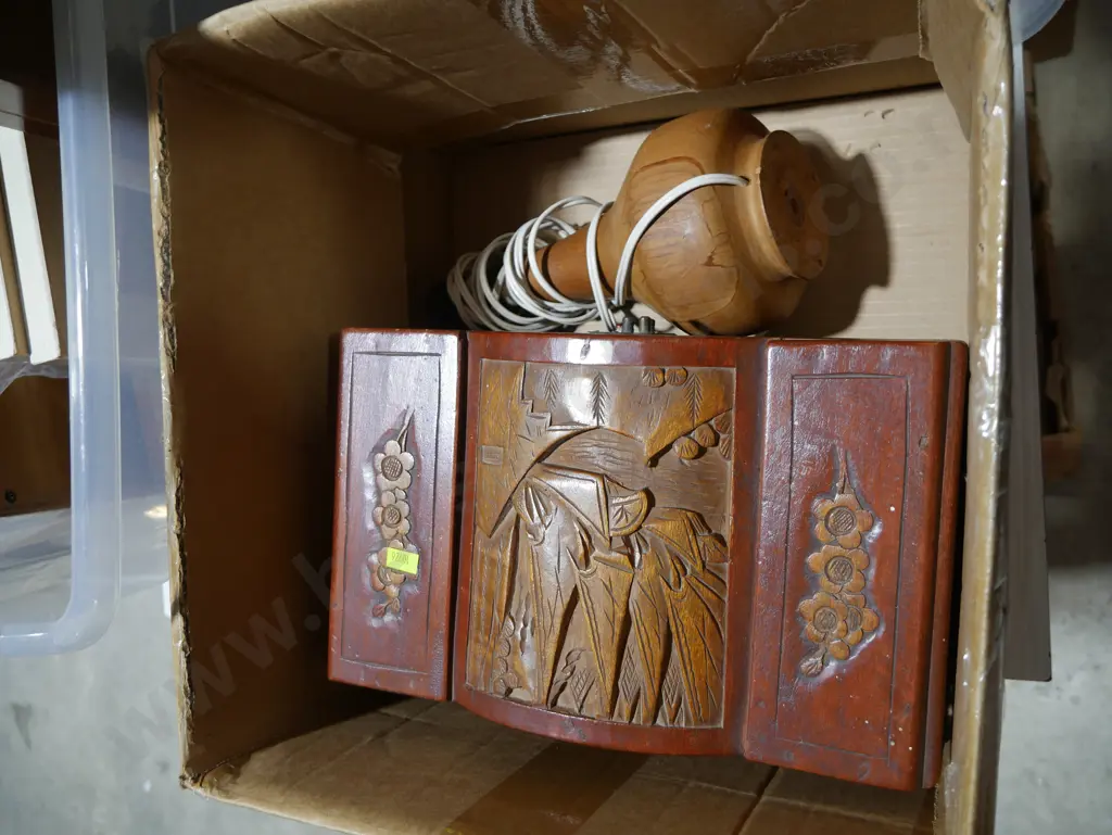 Wooden table lamp and wooden carved box Image 1++