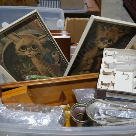 Wooden tray, cat pictures etc