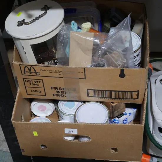 2 boxes paints etc