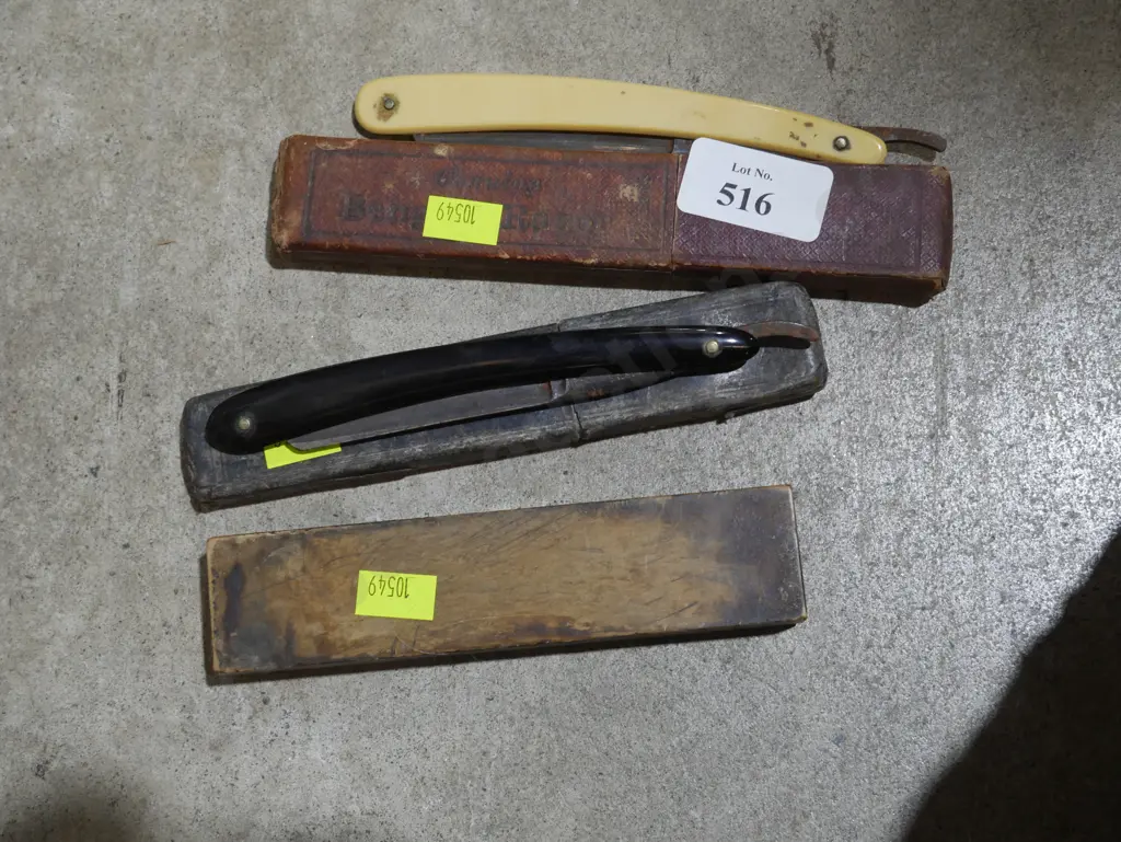 Two cut throat razors and sharpening stone Image 1++