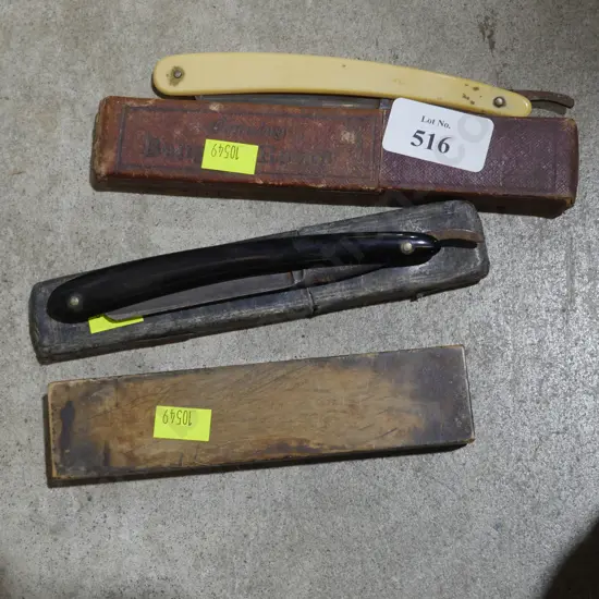 Two cut throat razors and sharpening stone