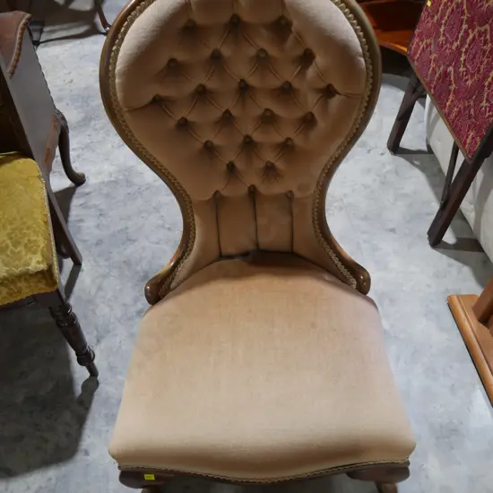 Deep buttoned bedroom chair and one dining chair