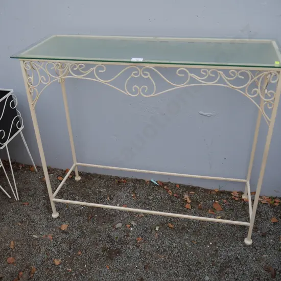 Metal base glass top table