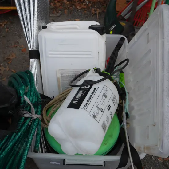 Garden sprayer, weed barrier etc