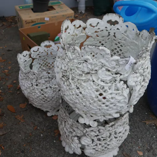 3 wrought iron planters