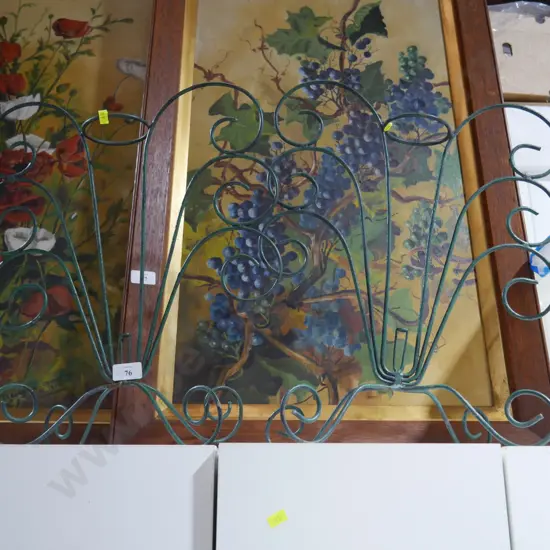 2 green metal vase holders