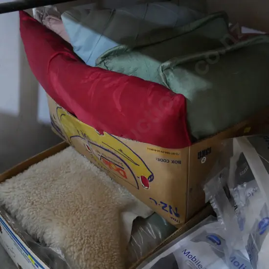 2 boxes cushions etc