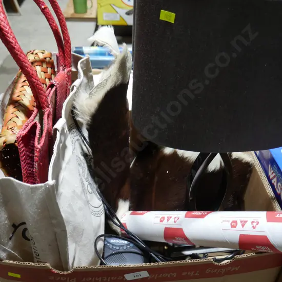 Bedside lamps, handbags etc