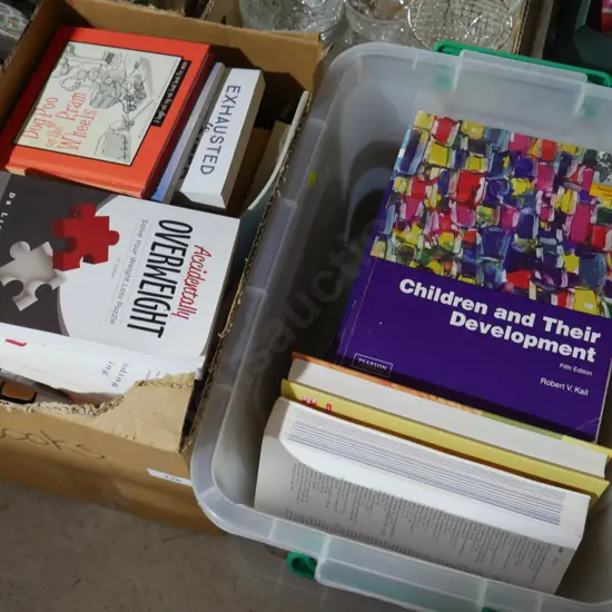 Bin and box of text and other books