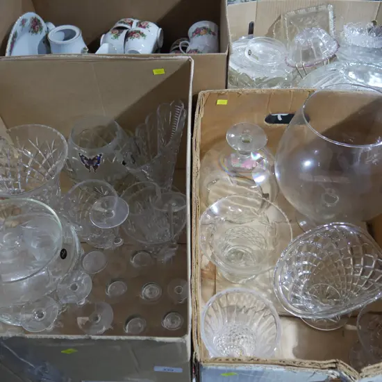 2 boxes of crystal and glassware