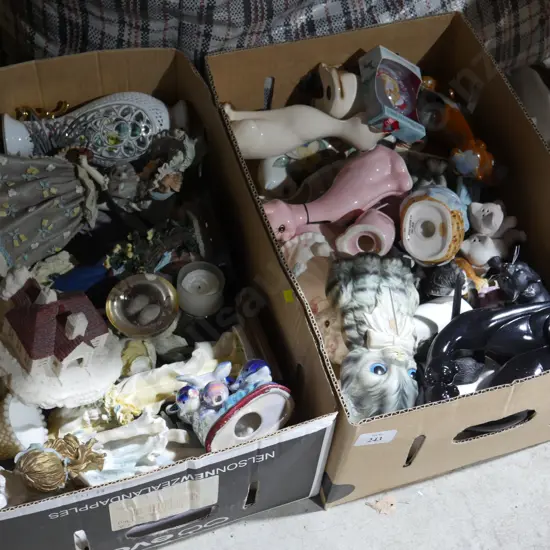 Cat and other ornaments, figurines etc