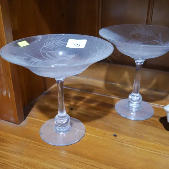 2 Tudor stemmed crystal dishes