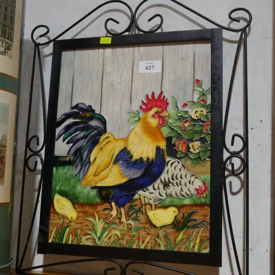 Ceramic art tile rooster