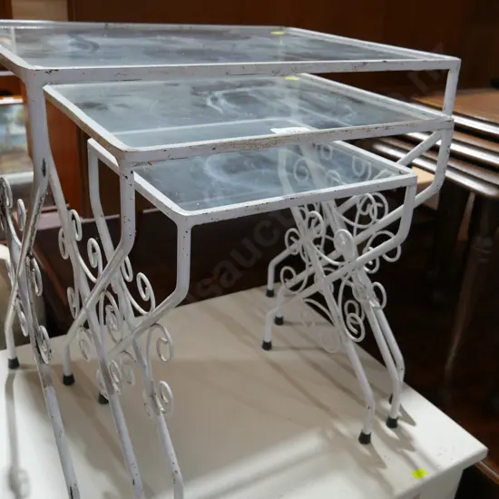 Wrought iron and glass nest of tables