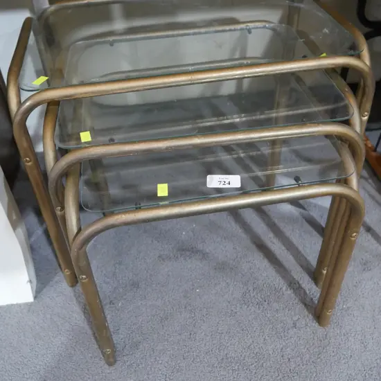 Metal and glass nest of tables