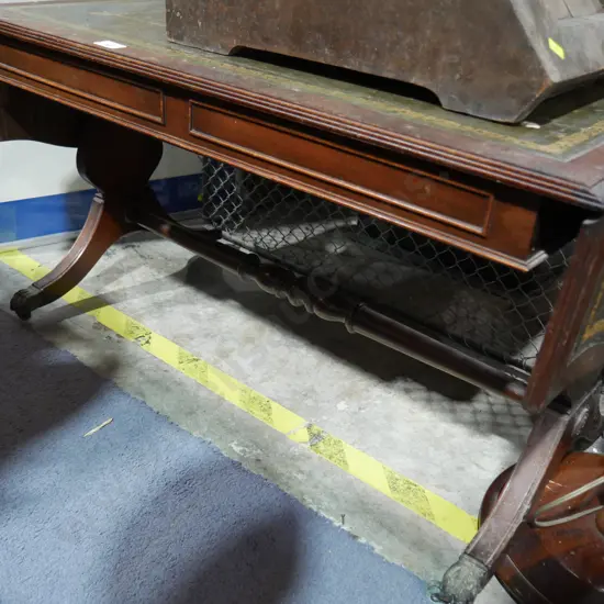 Leather topped drop end coffee table