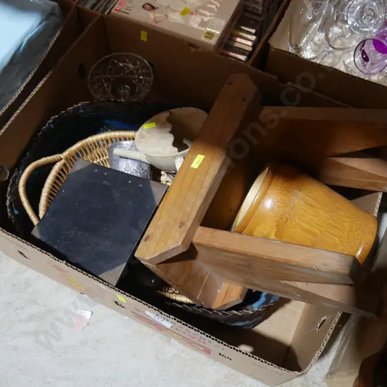 Wooden stool, baskets etc