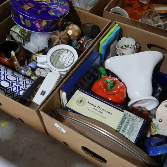2 boxes of Pottery, candles etc