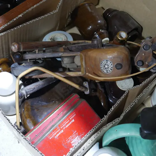 Motorbike, tins etc
