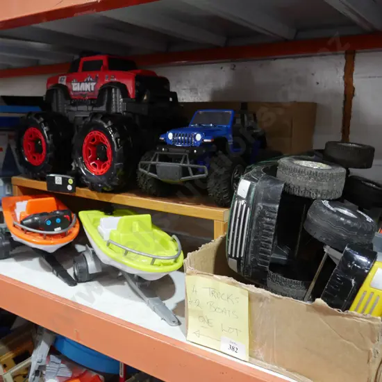 Toy trucks and boats