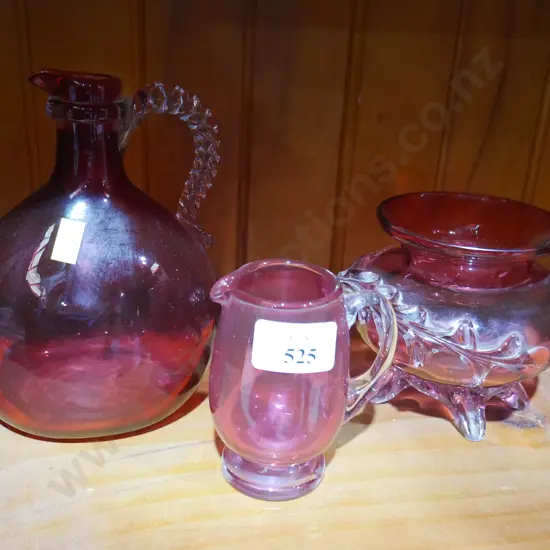 3 ruby glass pieces