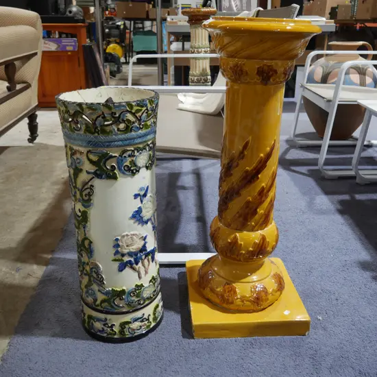 Pottery plant stand and umbrella stand A/F