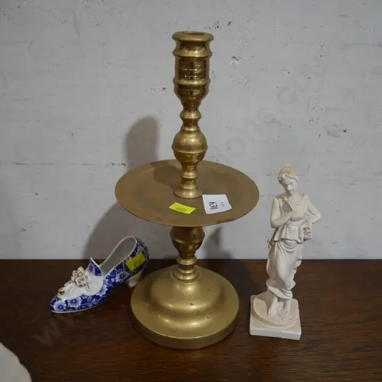 Brass candlestick, figurine etc