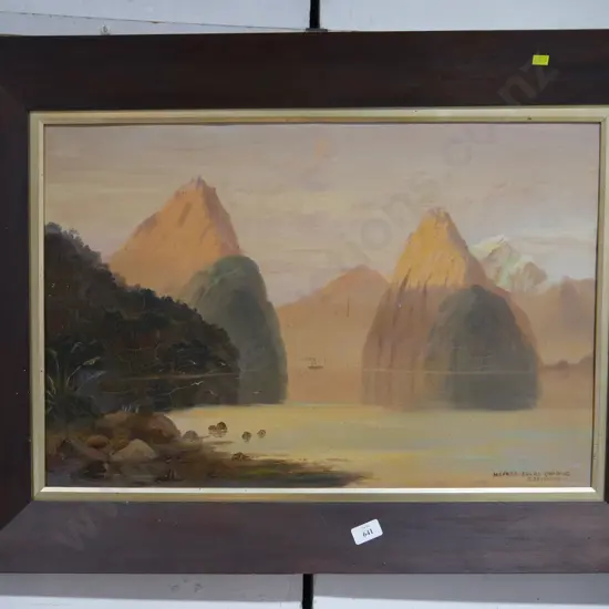 Large framed oil, Milford Sound, J Seymour