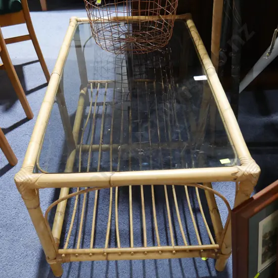 Glass and cane coffee table