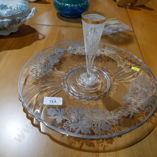 Glass plate and vase with silver decorations