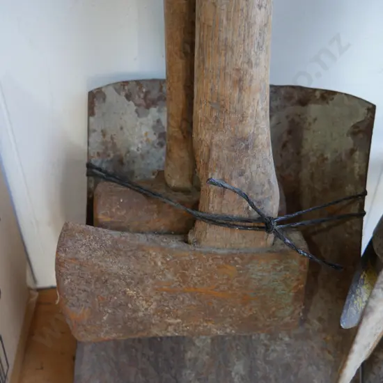 Axe, sledge hammer, spade