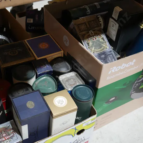 2 boxes of whisky bottles etc