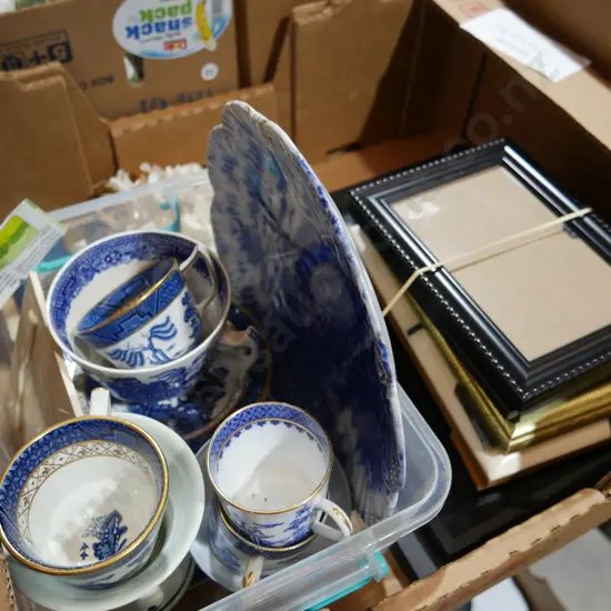 Blue and white china, picture frames etc