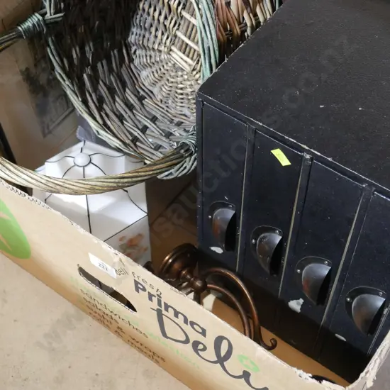 Cane basket, light shades etc