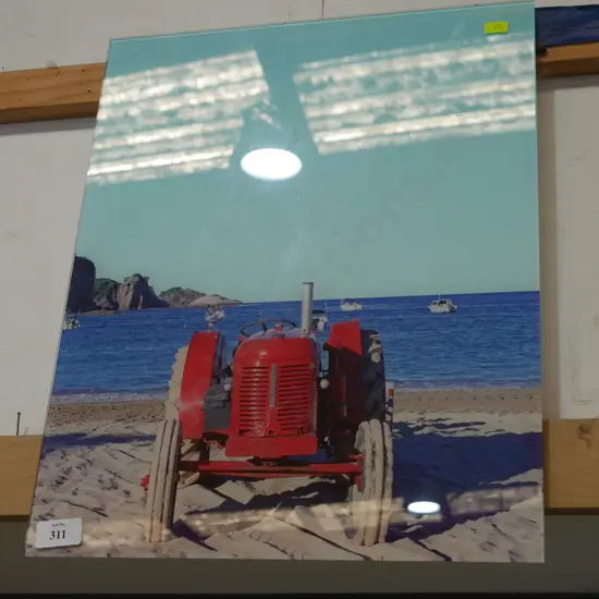 Glass tractor artwork