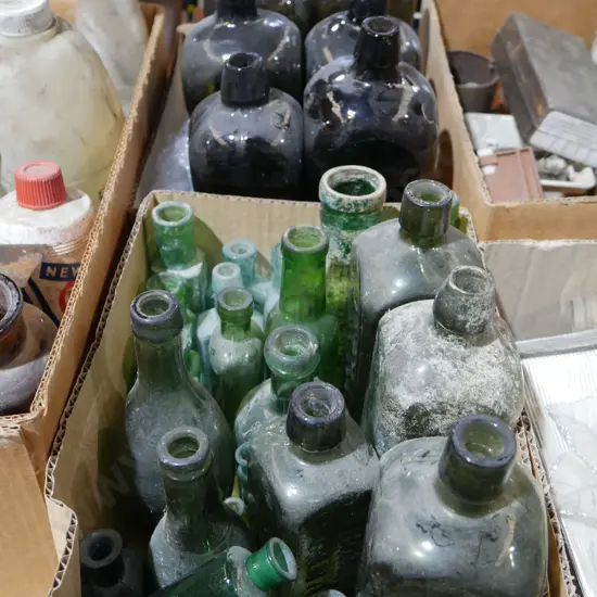 2 boxes of old glass bottles