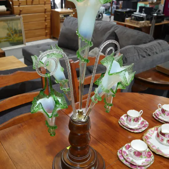 Victorian epergne vase on wooden stand