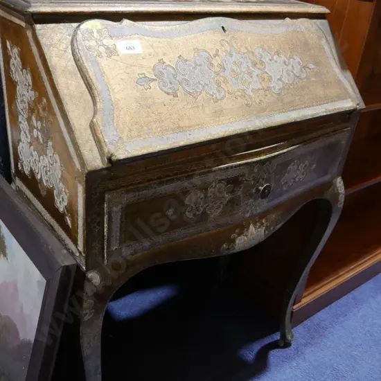 Gold painted drop front desk