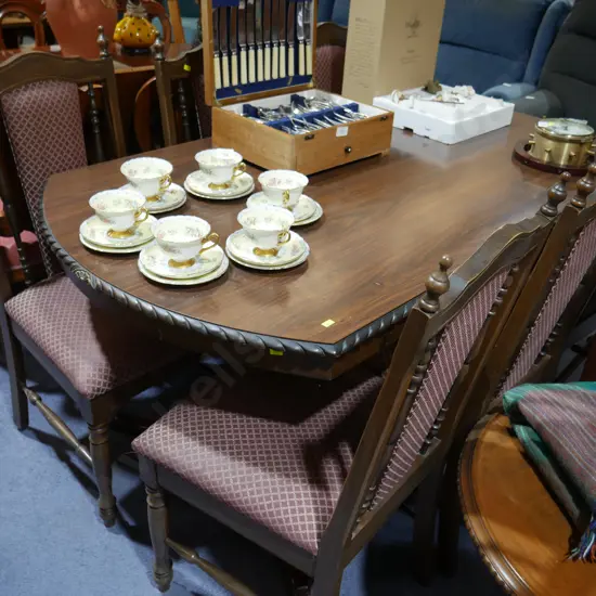 Rope edge drop side dining table with 6 chairs