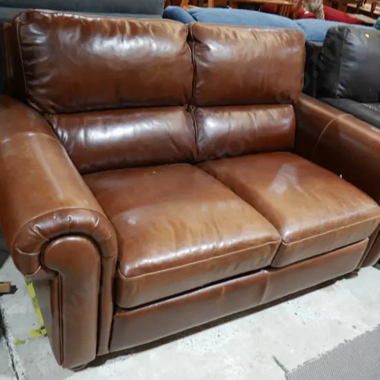 Brown leather 2 seater couch