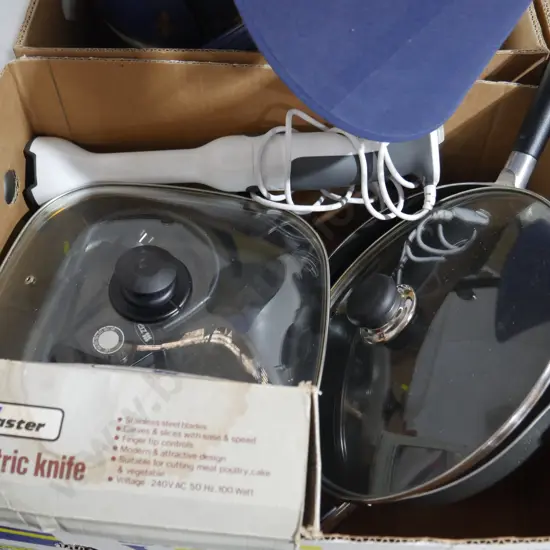 Lamps fry pans etc two boxes
