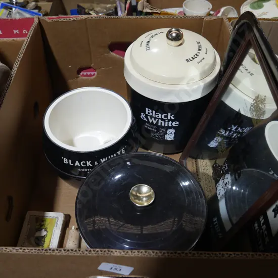 Black and white whiskey ice buckets