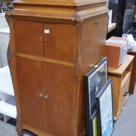 Oak record player cabinet