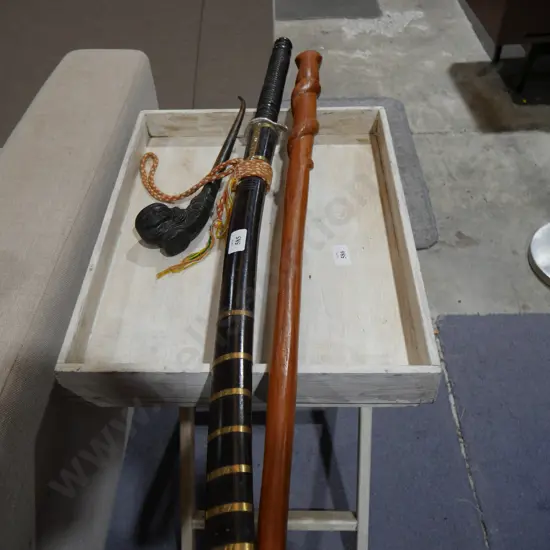 Sword, walking stick , pipe