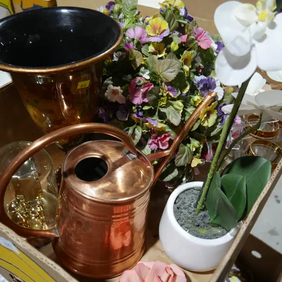 Copper watering can, vase etc