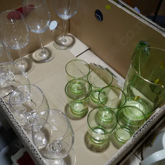 Wine glasses, green glassware